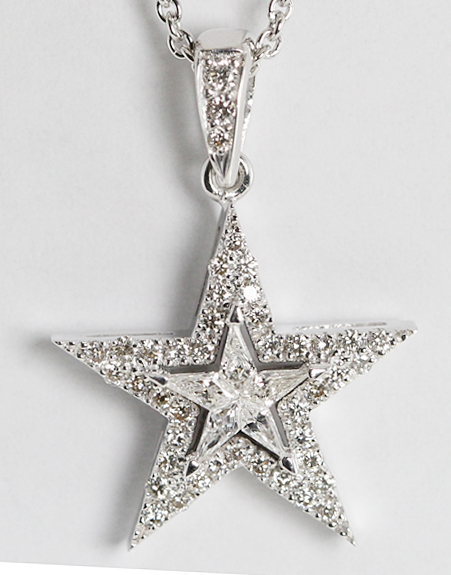 18k White Gold Kite Cut Diamond Invisible Setting Star & Pave Pendant (0.35 Ct, G Color, VS Clarity)